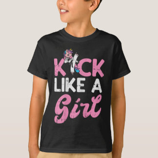Kick Like Girl Unicorn Karate Taekwondo Martial Ar T-Shirt