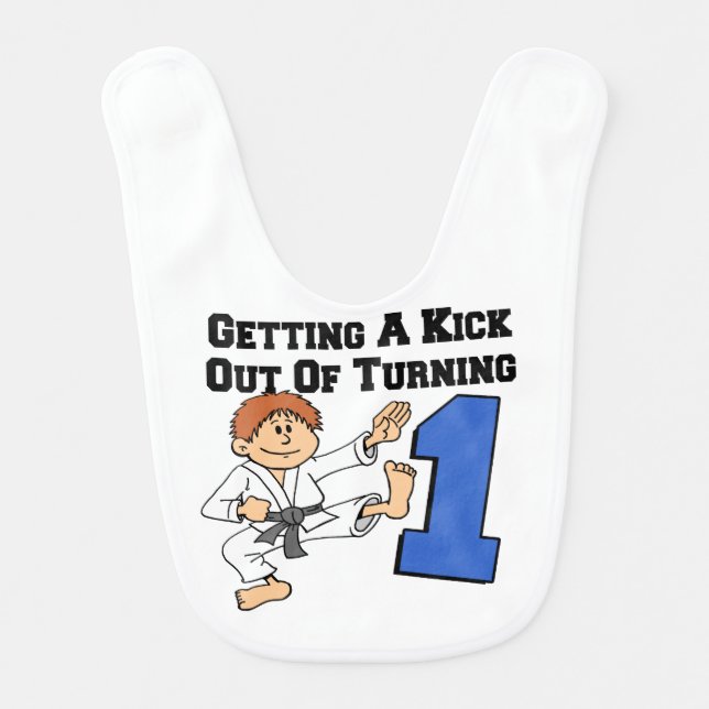 Kick Out Of Turning One Baby Bib (Front)