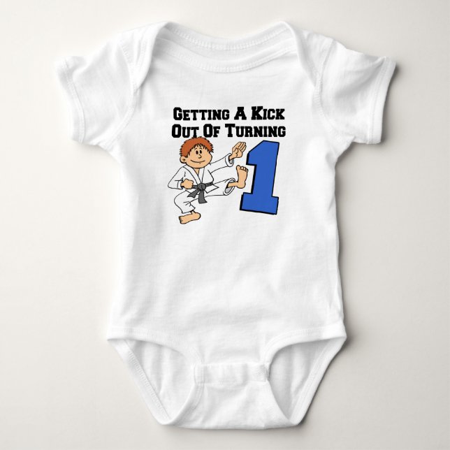 Kick Out Of Turning One Baby Bodysuit (Front)