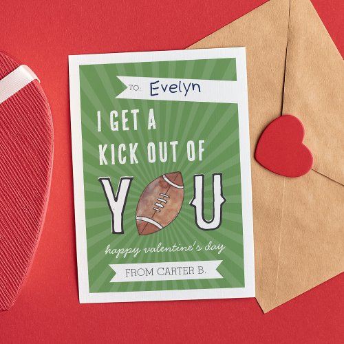 Kick Out of You Football Classroom Valentine Card