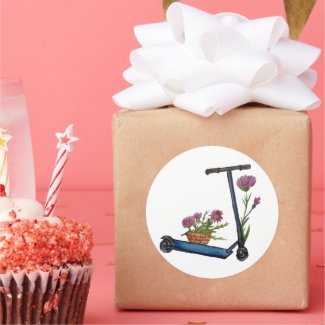 Kick Scooter, Flowers Watercolor Sticker
