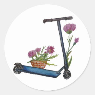 Kick Scooter, Flowers Watercolor Sticker