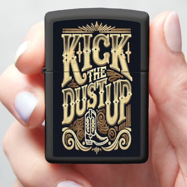 Kick the Dust Up Cowboy Boots Art Zippo Lighter (In Hand)