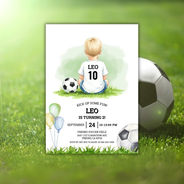 Kick up some fun Soccer Ball Boys Birthday Party I Invitation (Kick up some fun soccer kids birthday party invitation)
