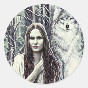 Kickapoo Indian Brujah White Wolf original art Classic Round Sticker