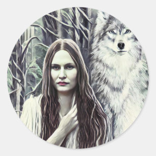 Kickapoo Indian Brujah White Wolf original art Classic Round Sticker