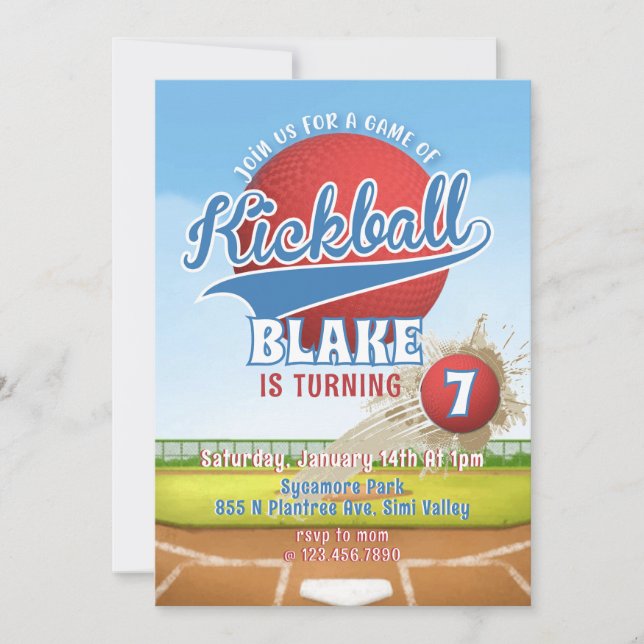  Kickball Birthday Party, Park Birthday Invitation (Front)
