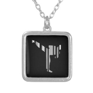 KICKBOXER BAR CODE Kickboxing Barcode Pattern Silver Plated Necklace