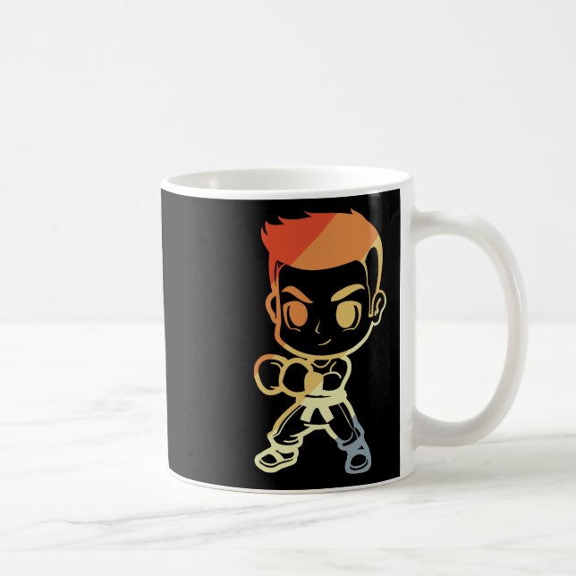 Kickboxing Boy Cartoon Look Kickboxer Karate  Coffee Mug (Right)