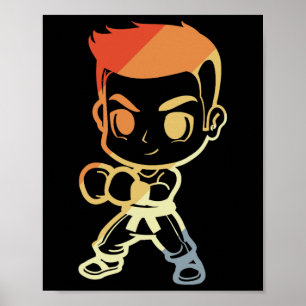 Kickboxing Boy Cartoon Look Kickboxer Karate Poster
