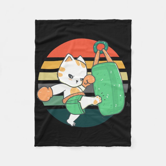 Kickboxing Cat Men Women Kids  Fleece Blanket (Front)