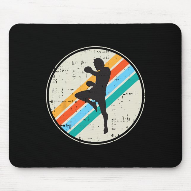Kickboxing Fighter Silhouette Retro Martial-arts G Mouse Pad (Front)
