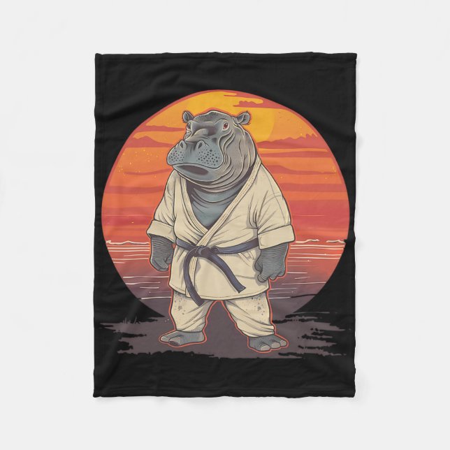 Kickboxing Hippo Martial Arts Karate Jiu-jitsu Mma Fleece Blanket (Front)