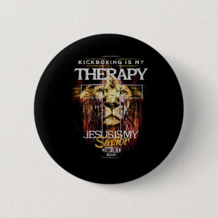 Kickboxing Is My Therapy Jesus My Savior Mma Fight Button