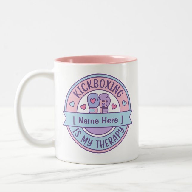 Kickboxing Is My Therapy Personalized Name  Two-Tone Coffee Mug (Left)