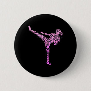 Kickboxing Kickboxer Karate Girls Kids Women Button
