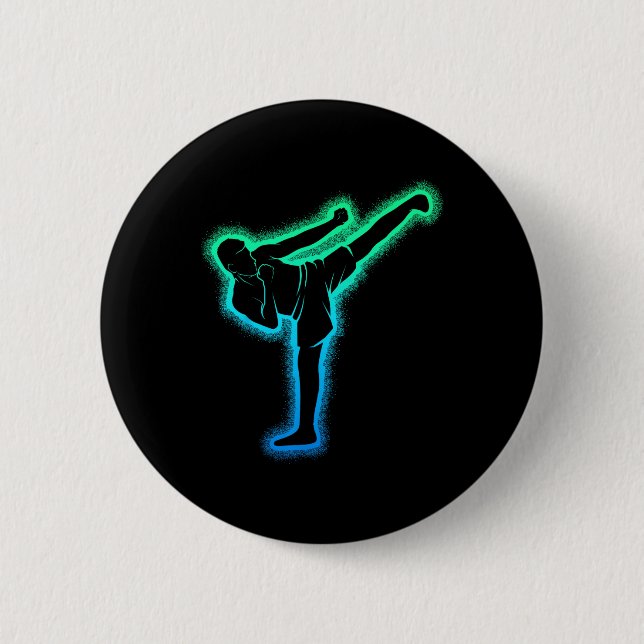 Kickboxing Kickboxer Karate Taekwondo Kids Boys Me Button (Front)