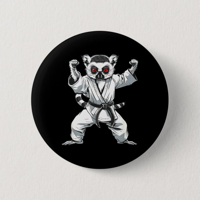 Kickboxing Lemur Martial Arts Karate Jiu-Jitsu MMA Button (Front)
