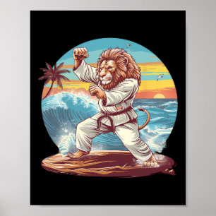 Kickboxing Lion Beach Sunset Jiu-jitsu Taekwondo L Poster