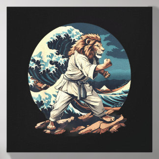 Kickboxing Lion Waves Taekwondo Jiu-Jitsu Mma Lion Canvas Photo Tile
