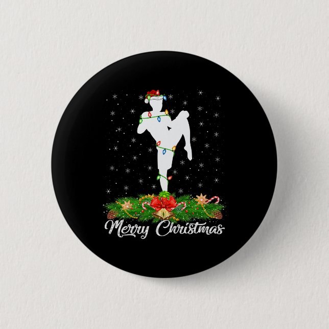 Kickboxing Lover Matching Santa Hat Kickboxing Chr Button (Front)