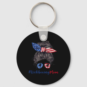 Kickboxing Mom American Flag Mothers Day Gift 4th Keychain
