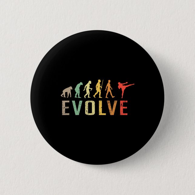 Kickboxing Muay-thai Evolution Vintage Funny Desig Button (Front)