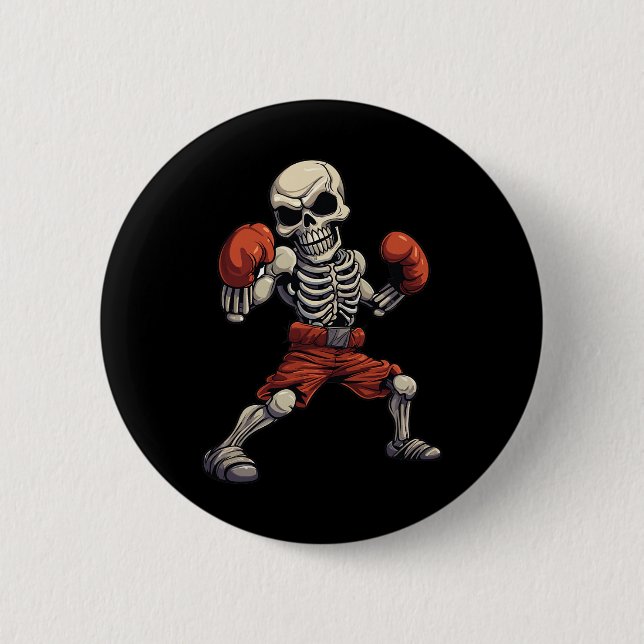 Kickboxing Skeleton Funny Kickboxer Boxing  Button (Front)
