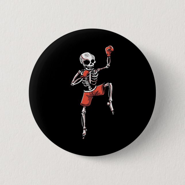 Kickboxing Skeleton Kickboxer Martial Arts Hallowe Button (Front)