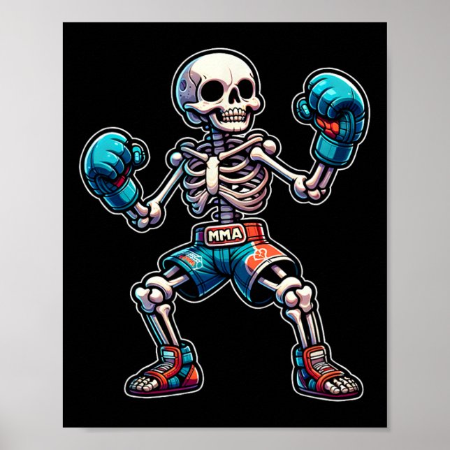 Kickboxing Skeleton Kickboxer Muay Thai Mma Fighte Poster (Front)