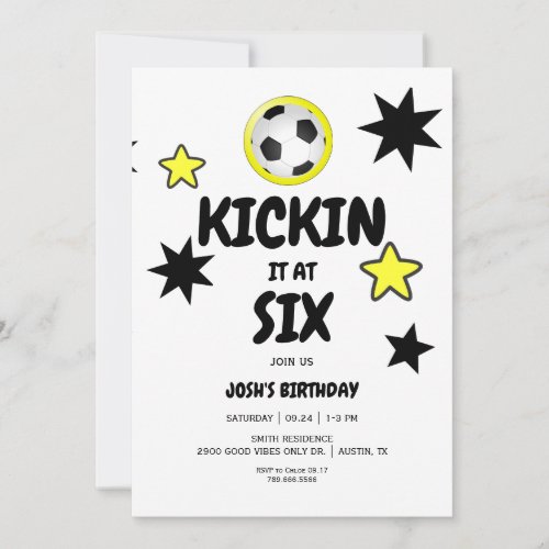 Kickin it at Six 6th Soccer Birthday Party Invitation