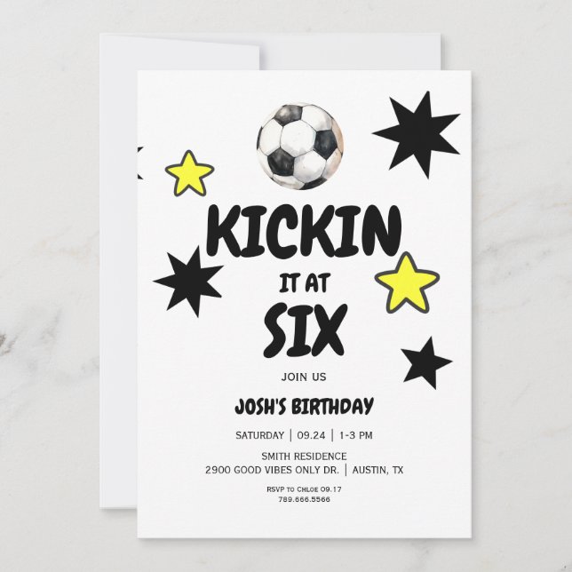 Kickin it at Six Soccer 6th Birthday Party Invitation (Front)