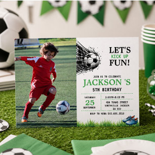 Kickin' It Into Gear Soccer 5th Birthday Party Invitation