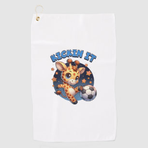 Kickin It Soccer Player Giraffe Ball Girls Boys An Golf Towel