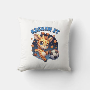 Kickin It Soccer Player Giraffe Ball Girls Boys An Throw Pillow