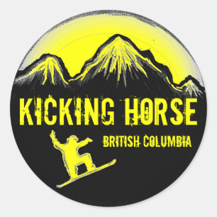 Kicking Horse BC Canada yellow snowboard stickers