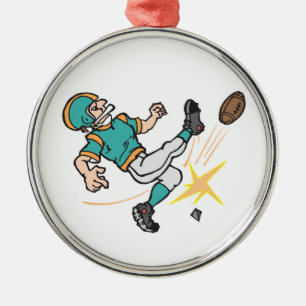 kicking off football player metal ornament
