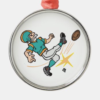Kicking Off Football Player Metal Ornament by sports_shop at Zazzle