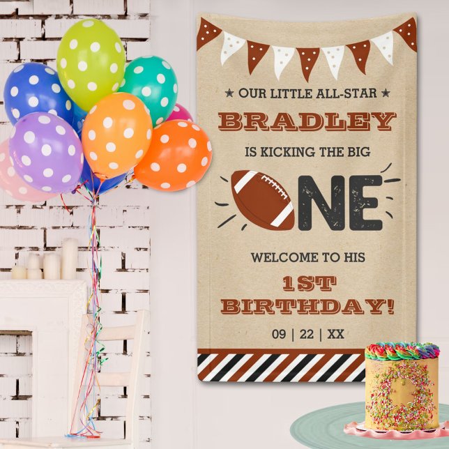 Kicking The Big One | Football 1st Birthday Banner (Creator Uploaded)