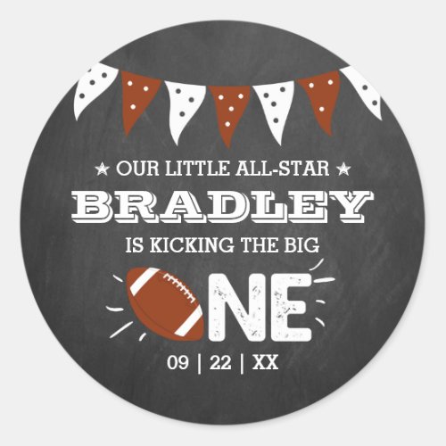 Kicking The Big One  Football 1st Birthday Classic Round Sticker