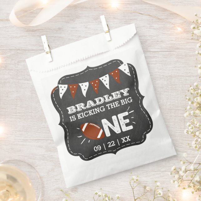 Kicking The Big One | Football 1st Birthday Favor Bag (Clipped)