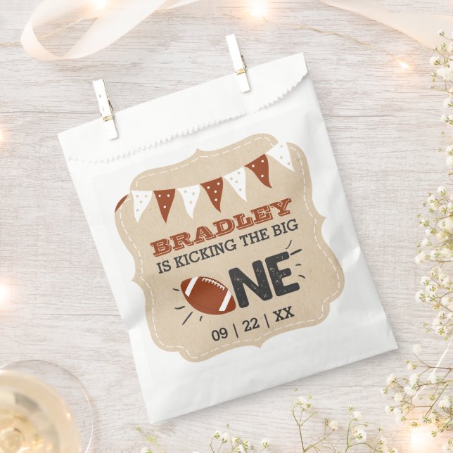 Kicking The Big One | Football 1st Birthday Favor Bag (Clipped)