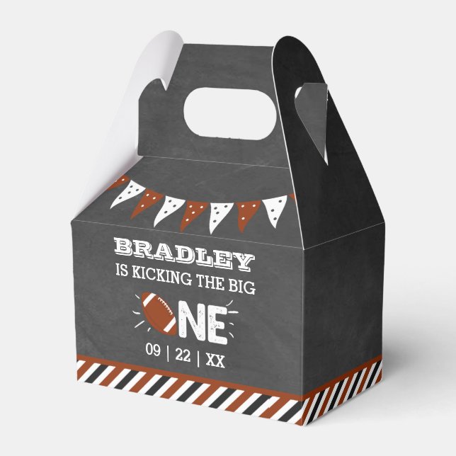Kicking The Big One | Football 1st Birthday Favor Boxes (Front Side)
