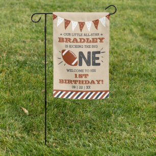 Kicking The Big One Football 1st Birthday Garden Flag