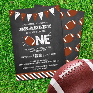 Kicking The Big One   Football 1st Birthday Invitation