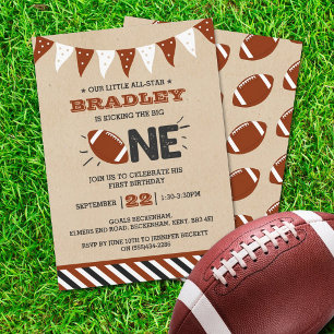 Kicking The Big One   Football 1st Birthday Invitation