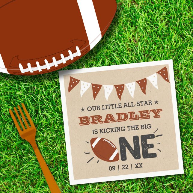 Kicking The Big One | Football 1st Birthday Napkins (Creator Uploaded)