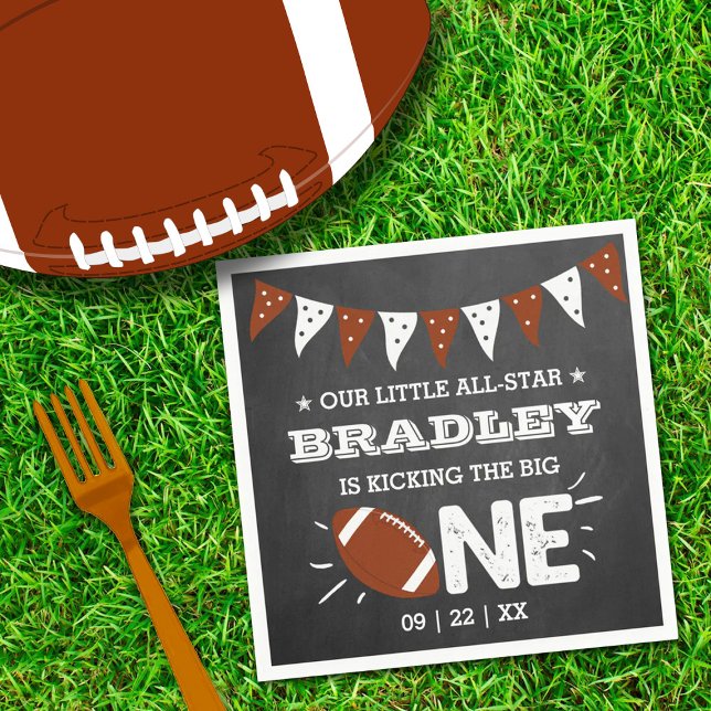 Kicking The Big One | Football 1st Birthday Napkins (Creator Uploaded)