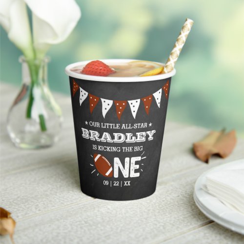 Kicking The Big One  Football 1st Birthday Paper Cups