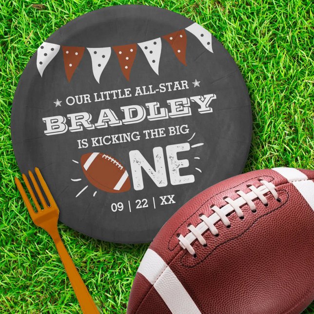 Kicking The Big One | Football 1st Birthday Paper Plates (Creator Uploaded)